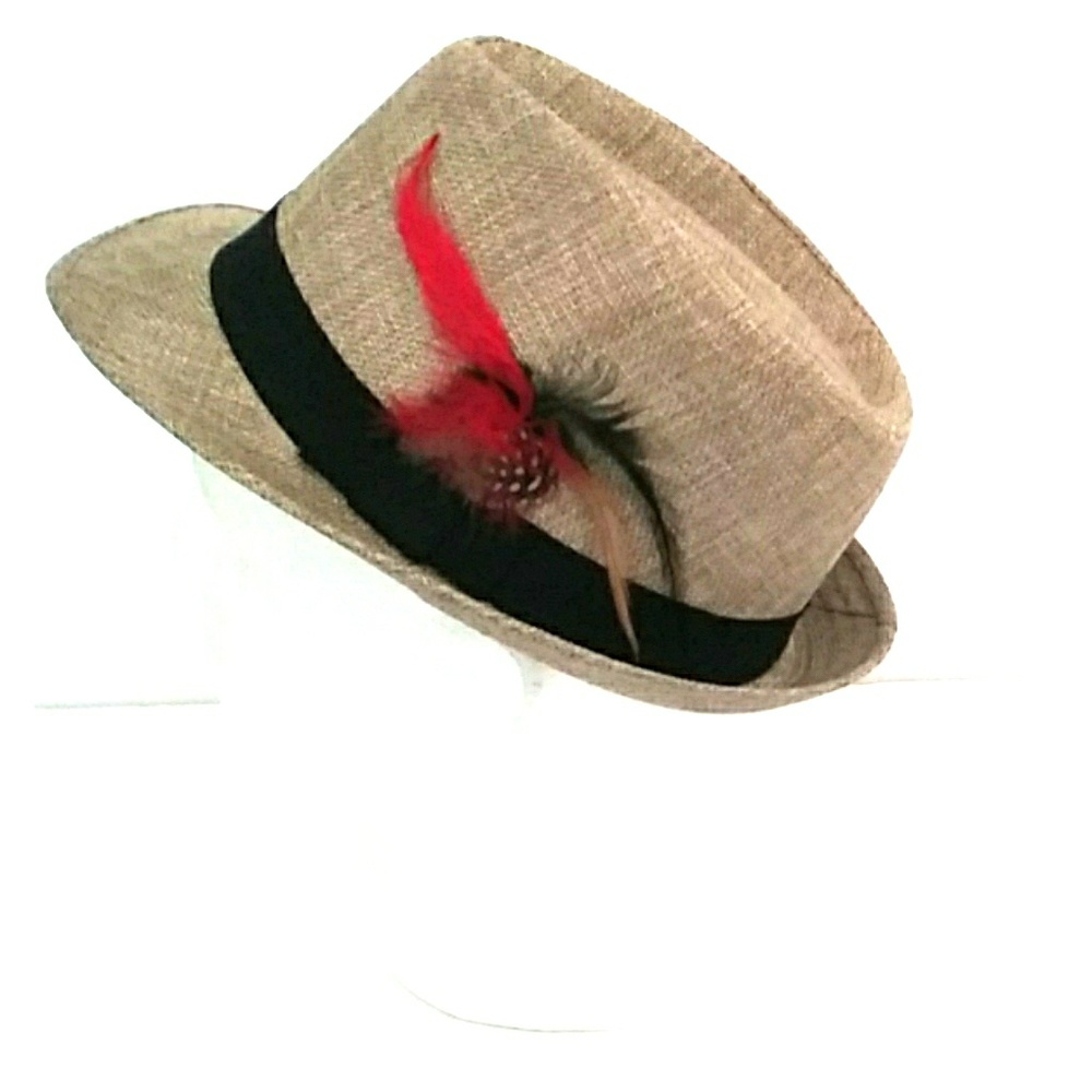 New Tan And Black Feather Fedora - Picture 1 of 4